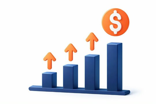 Growing business financial progress bar chart with dollar sign icon