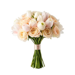Obraz premium Minimal bouquet of pale roses and tulips for greeting card design, elegant floral arrangement