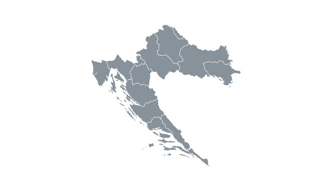 A grayscale map depicts the country of croatia showcasing its coastline islands and internal divisions high quality professional