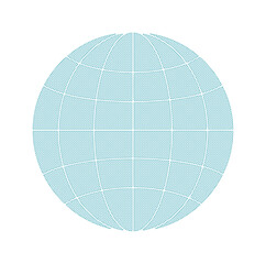 Obraz premium Minimalist light blue globe grid, abstract wireframe sphere, global communication and network icon, digital world map vector graphic isolated on White Background