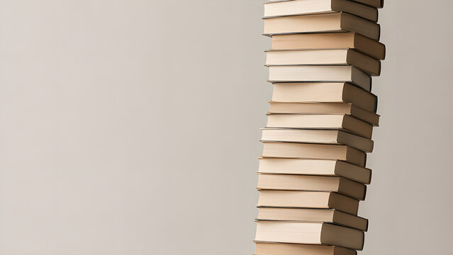 Precarious book stack on tiny stool for overwhelm concept