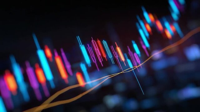 Financial Dynamics: An abstract representation of market fluctuations is depicted through a series of colorful data bars and fluctuating lines.