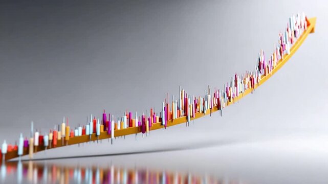 Ascending Arrow of Prosperity: A dynamic visualization of a rising arrow composed of diverse figures, symbolizing upward growth, progress, and achievement, poised against a subtly reflective backdrop.