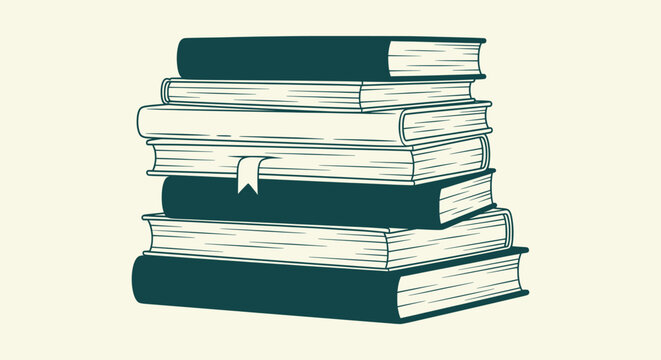 Stacked Books Illustration in a Vintage Woodcut or Engraving Style for Education and Library Theme