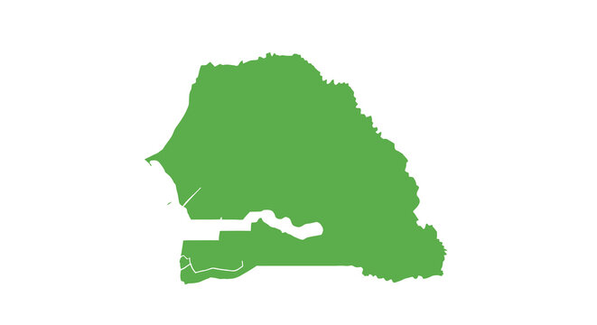 A solid green map outline depicting the west african nation of senegal showcasing its geographical form high quality