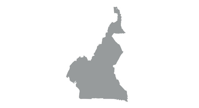 A grayscale silhouette depicts the geographical outline of the nation of cameroon in africa high quality professional detailed