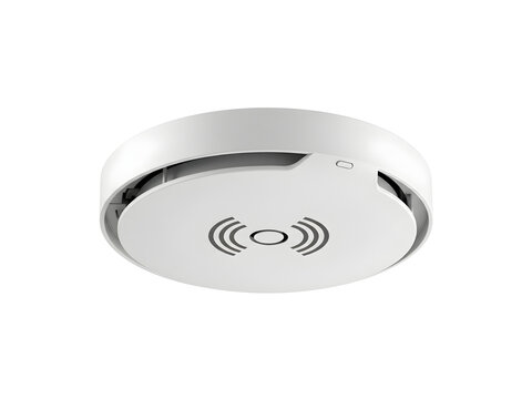 Smoke detector alarm with wireless signal icon on white background transparent background