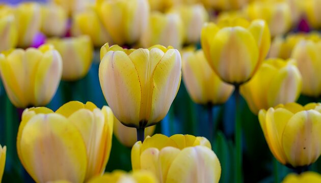 Vibrant Yellow Tulips in Full Bloom.