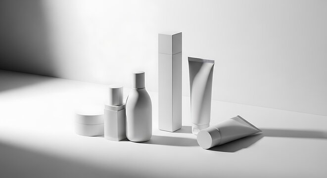 Cosmetic products on white background.