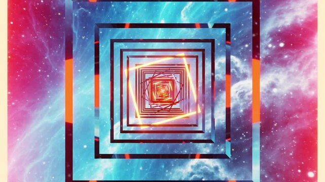 Sci-Fi Nebula Space Tunnel Loop with Neon Orange and Cyan Rhombus