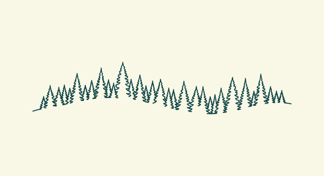 Minimalist Pine Forest Line Art Illustration Silhouette for Modern Graphic Design and Nature Themes