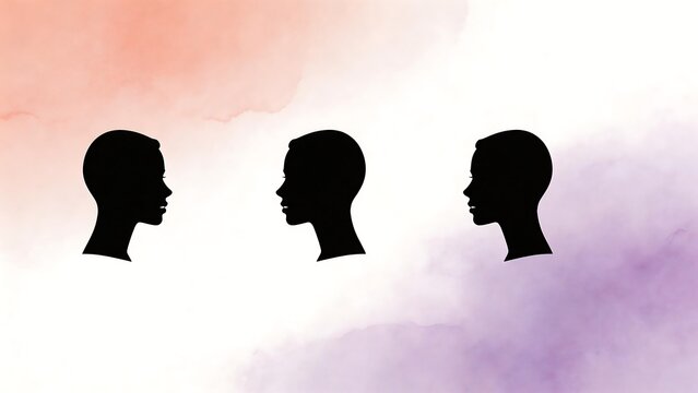 Three human head silhouettes facing each other