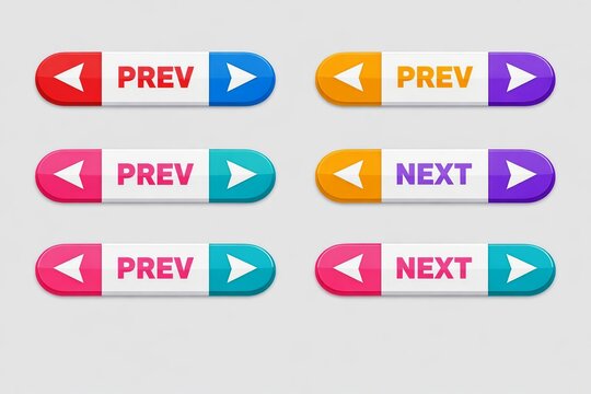 Flat design navigation buttons with prev and next labels in colorful pixel style
