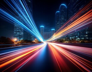 Obraz premium vibrant light trails at night with clear visual details smooth motion balanced lighting and natural cinematic style