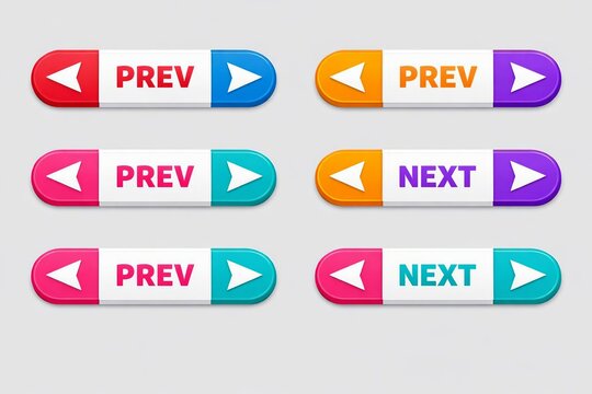 Flat style prev next navigation buttons set with different color combinations