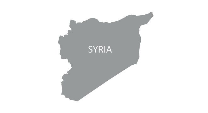 A grayscale map illustration depicts the geographical shape of syria with its name prominently displayed high quality professional