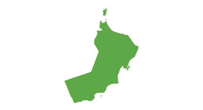 A solid green depiction of the geographical shape of the sultanate of oman a middle eastern nation