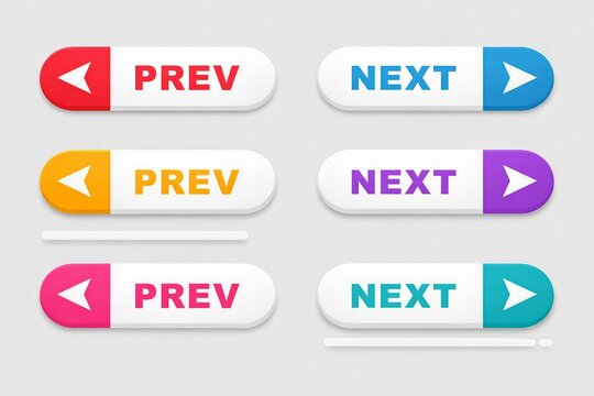 Flat design navigation buttons with prev and next arrows in colorful pixel art style
