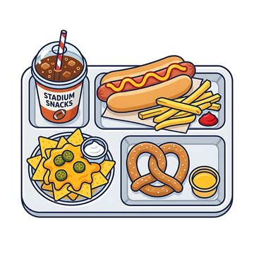 Stadium food on a tray.