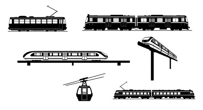 Public transportation vehicle icons.