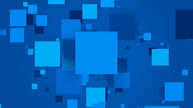 Abstract blue background featuring floating squares of varying sizes
