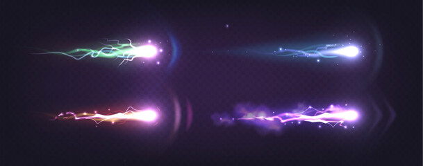 Obraz premium Glowing electrical energy beams and magical flying projectiles