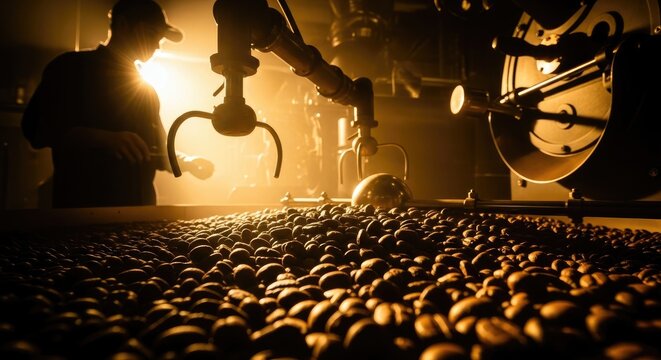 Coffee Roasting Machine with Tray Full of Roasted Beans