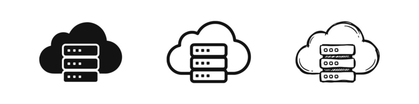 Cloud Data Server Icons, Network Storage and Hosting Database Symbol Set