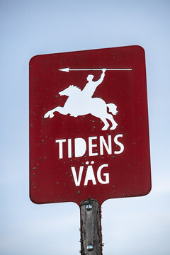 Stockholm, Sweden  A sign for the Tidens Vag, or Path of Time, a 2 kilometer walking route through the Jarva woodland north of the city.
