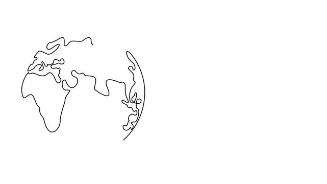 Animated self drawing of continuous line draw of  World Tourism Day Travel the world with a classic car.    Full length one line animation. 4K