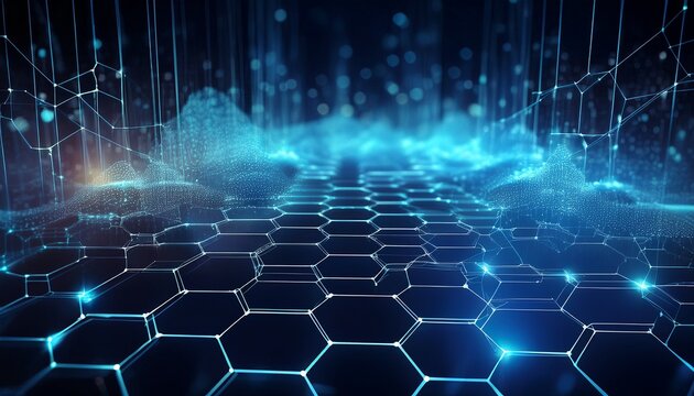 hexagonal data network visualizes connectivity futuristic technology background shows digital innovation molecular data structure represents cyber science