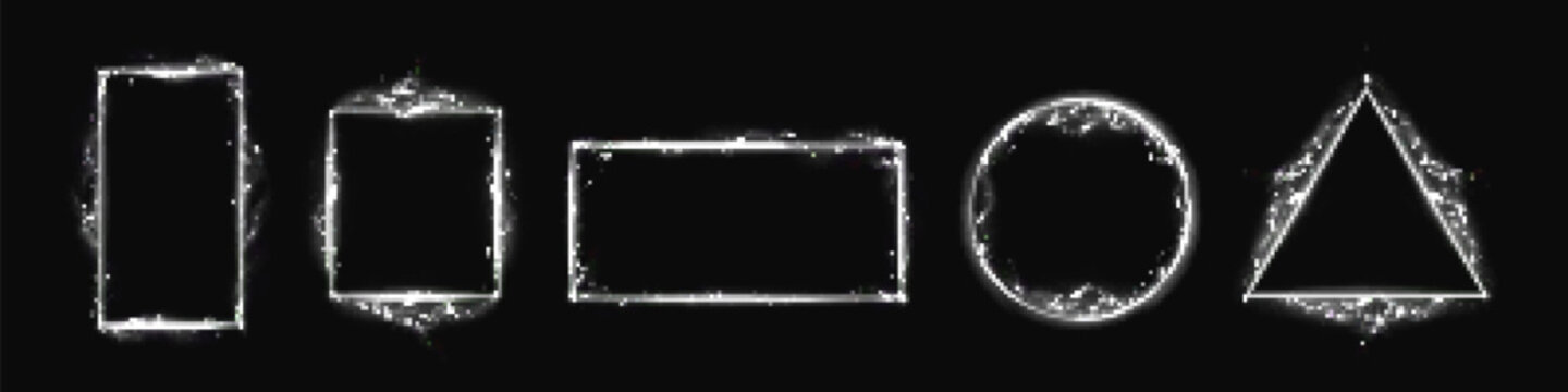 White glowing electrical lightning geometric frames and borders set