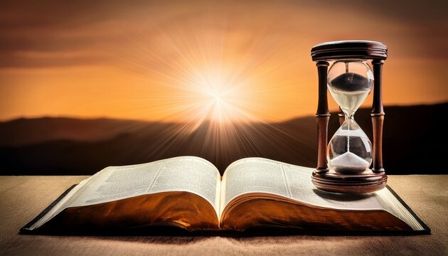 hourglass and open bible representing the end times