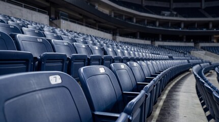 Naklejka premium Rows of Empty Navy Blue Plastic Seats in a Large Modern Sports Arena Stadium