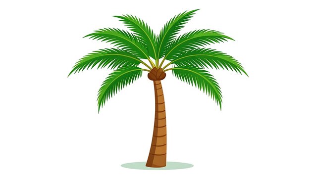 Single palm tree with green fronds and brown trunk, set against a plain white background
