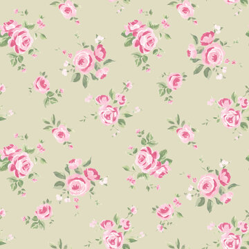 French Provence Floral Seamless Pattern Vintage Rose Watercolor Feminine Shabby Chic Design