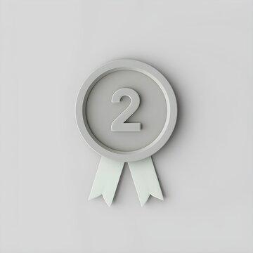 Minimalist 3D silver second place medal in claymorphism style