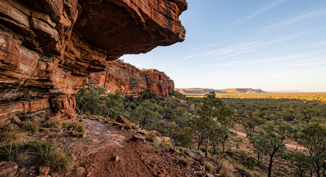 Ultra Red rock formation in Australian outback landscape at sunset 4K HD