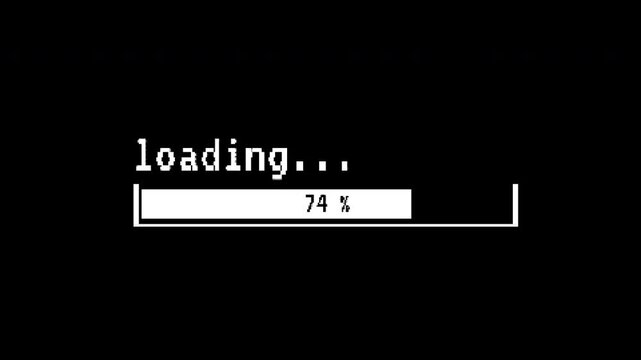 loading 8 bit.with 8 bit graphics on a black background.4k quality