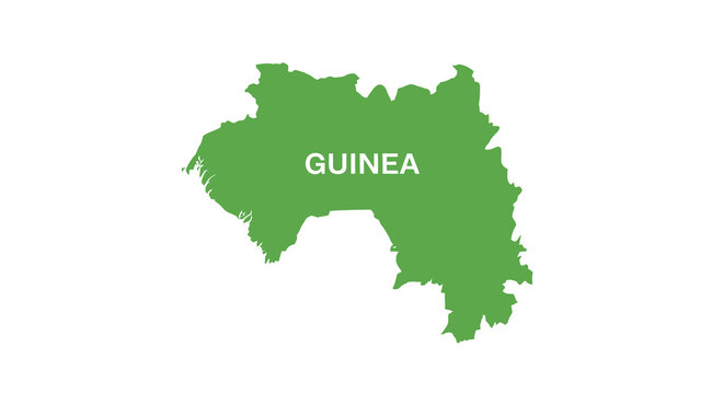 A detailed green map illustration depicts the geographical shape of guinea with its name centered high quality professional