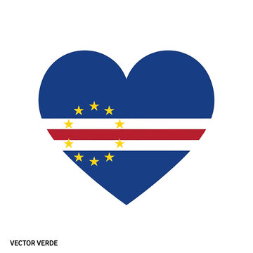 A heart shaped flag of Cape Verde on white background with blue, white, red and yellow colors
