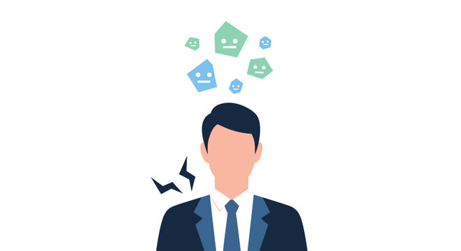 Businessman with Stress, Mental Burden, and Conflicting Thoughts. Overwhelmed Man with Decision-Making Pressure and Headache.