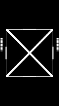 Geometric abstract square frame with diagonal lines glowing on dark animated background. Square frame futuristic design concept. Square frame digital interface layout design.