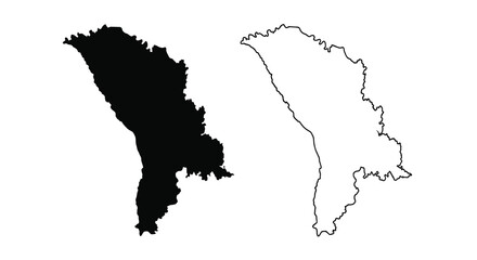 Obraz premium A stark depiction presents the outline of moldova shown in both filled black and white line art styles