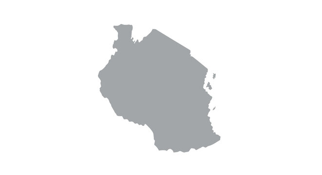 A grayscale silhouette depicts the geographical shape of tanzania showcasing its mainland and archipelago islands high quality professional