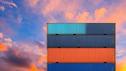 Fototapeta premium Stack of containers tall stack of various containers illustrating storage and organization
