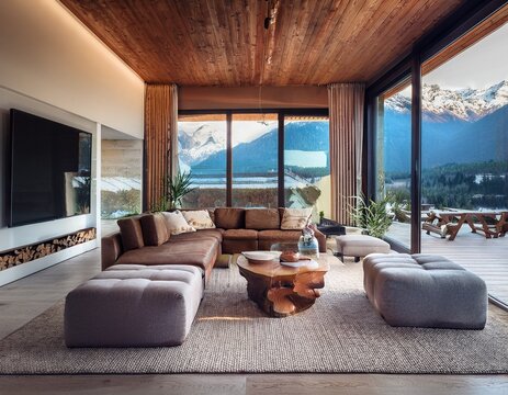 modern luxury chalet in the mountains living room