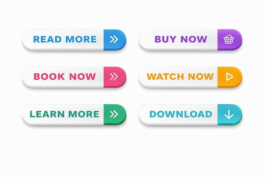 Set of colorful retro style call to action buttons with icons