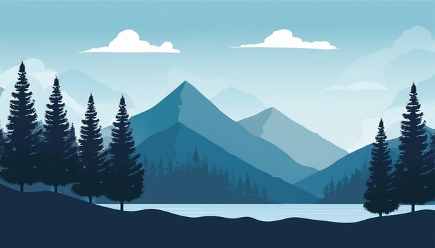 mountain lake trees forest landscape nature scenic outdoor travel adventure peak clouds graphic silhouette