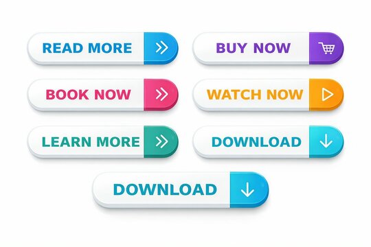 Set of colorful modern call to action buttons with icons for website or app